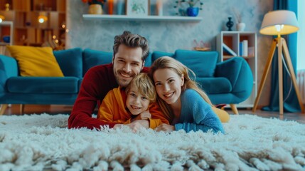 Canvas Print - The happy family on carpet