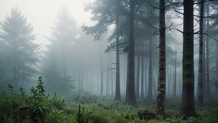 Wall Mural - misty morning in the forest