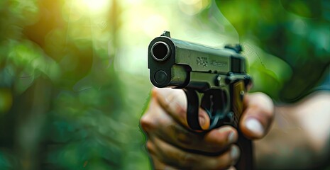 Wall Mural - Close-Up of Hand Holding a Gun