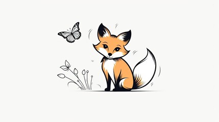 Wall Mural - fox and butterfly