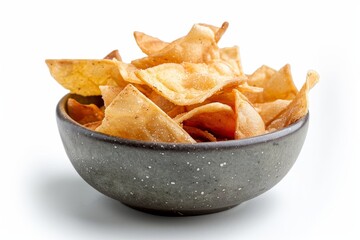 Wall Mural - Grey bowl of cassava chips on white background