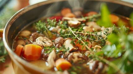 Poster - A hearty soup filled with a variety of unique and foraged herbal treasures.