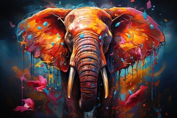 Naklejka na meble Wild Harmony the majestic chromatic journey of a hand painted elephant, generative IA