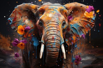 Naklejka na meble Wild Harmony the majestic chromatic journey of a hand painted elephant, generative IA