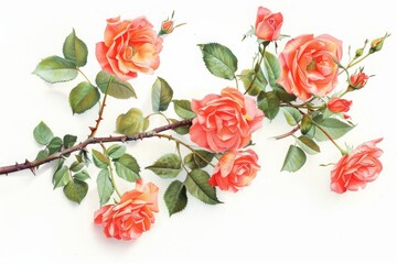 Wall Mural - bush of rose flowers on white background