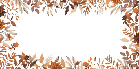 Wall Mural - Autumn floral frame. Elegant pattern with beautiful watercolor leaves, branches and flowers. Vector design for Fall season decoration, Thanksgiving, Harvest Day, card and invitation