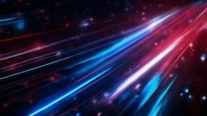 Streaks of red and blue lines of light moving fast in outer space, like a futuristic view from a spacecraft