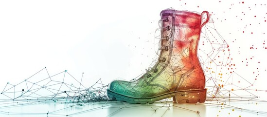 Abstract Boot with Colorful Wireframe