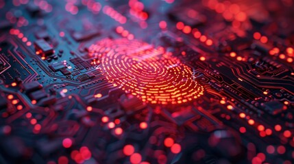 Future digital processing of technology biometric fingerprint scanner, concept of digital program monitoring and security scanning