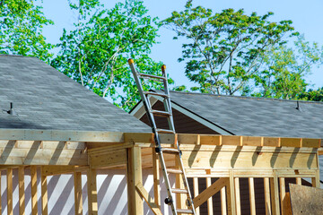 Wall Mural - Wood framing with an unfinished at during house remodeling