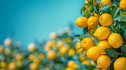 Wall Mural - Lemon Tree with Blue Sky: A shot of a lemon tree filled with ripe lemons, set against a clear blue sky.