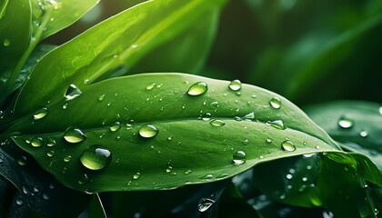 Sticker - A drop of rain or dew on green leaves