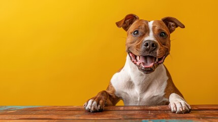 Wall Mural - The happy brown-white dog