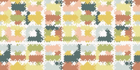 Simple glitch geometric seamless abstract border with playful woven summer color. Bright whimsical gender neutral bold irregular shape textile Cotton effect banner