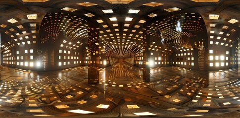Wall Mural - an interactive 360 degree full panorama of a futuristic architecture studio with bright led lights a