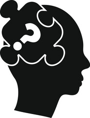 Sticker - Black silhouette of a human head profile with a question mark puzzle piece inside, representing the concept of thinking