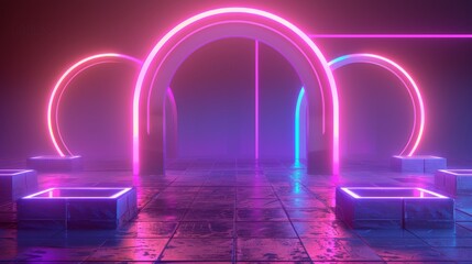 Wall Mural - neon abstract background, geometric background with polygonal structure, cyber space virtual reality