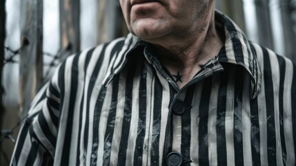 Poster - prisoner with prison clothes with white and black lines