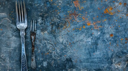 Wall Mural - Old fork against gray blue concrete