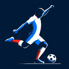 professional minimalist illustration soccer player kicking ball player uniform ball decorated colors french flag