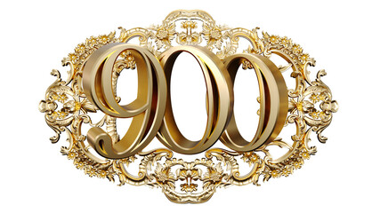 Wall Mural - golden number nine hundred in the center of decorative golden vintage frames, number 900