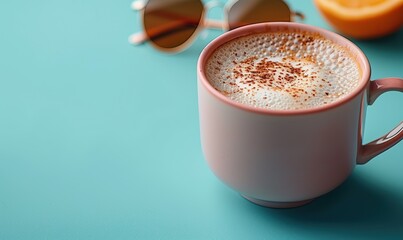 Wall Mural - stylish flat lay of gifts glasses, coffee on blue backdrop perfect for fatherrs day promotions.stock photo