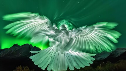 Wall Mural - a bird flying in front of the aurora borealis