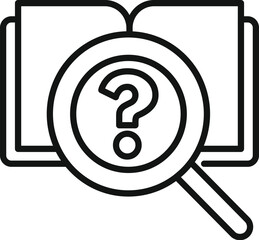 Poster - Magnifying glass is searching question mark over open textbook icon, line style