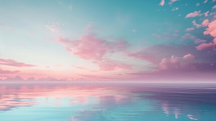 serene pink and blue sky reflecting on calm ocean water, creating a peaceful and tranquil seascape a