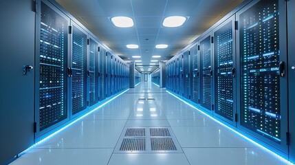 Poster - A computer data center, stylish light. Generative AI.