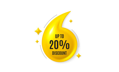 Poster - Offer 3d quotation banner. Up to 20 percent discount. Sale offer price sign. Special offer symbol. Save 20 percentages. Discount tag quote message. Yellow quotation comma banner. Vector