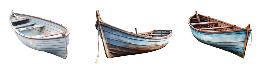  Collection set of traditional boats isolated on white background