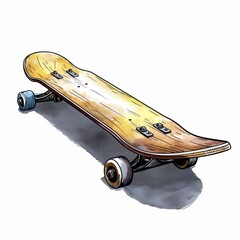 28. Skateboard, sports equipment, detailed drawing, stylish and durable, isolated on white background