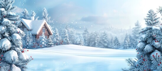 Aufkleber - Christmas landscape with a winter background, perfect for a festive greeting card with copy space image for Merry Christmas and a happy New Year.