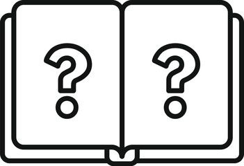 Sticker - Open book icon with question marks representing a search for knowledge and answers