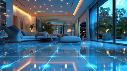 Aufkleber - Smart home, optical fiber, indoor, orderly picture, reasonable composition. Generative AI.
