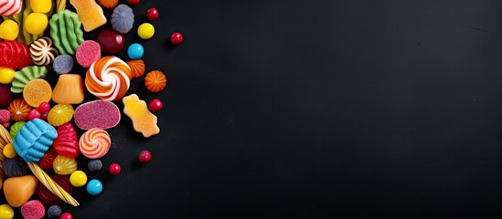 Sticker - A collection of vibrant candies arranged in a frame against a dark backdrop, with space for text or other elements in the image