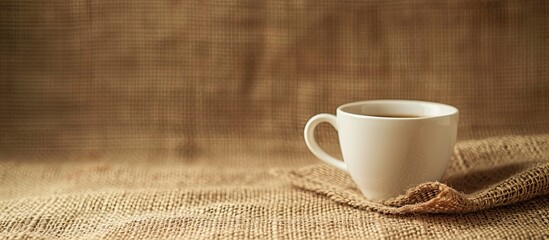 Canvas Print - Coffee cup placed on a brown surface with empty space for adding images.