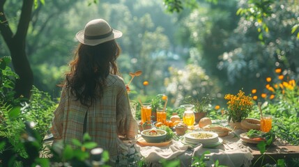 Poster - Illustrate a person enjoying a picnic in the park, using