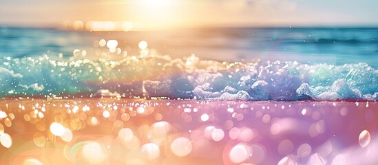Poster - A blurry beach scene with sunlight and vibrant colors on the ocean coast in summer, ideal for a copy space image.