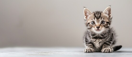 Sticker - A lovely American shorthair kitten poses against a backdrop with ample copy space image.