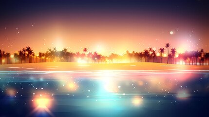 Wall Mural - Summer holidays sunset with defocused lights vector image