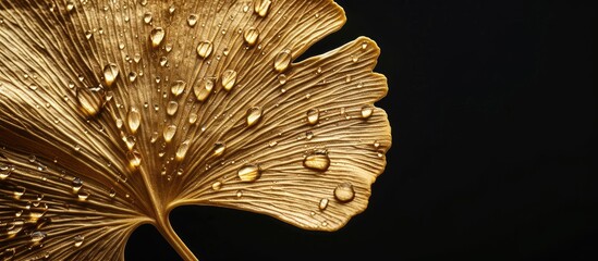 Aufkleber - Close-up of an elegant golden ginkgo leaf on a dark background, suitable for a design project that includes copy space image.