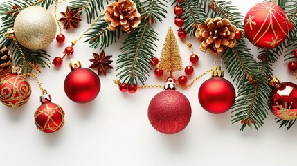 Poster - Christmas Ornaments and Pine Branches