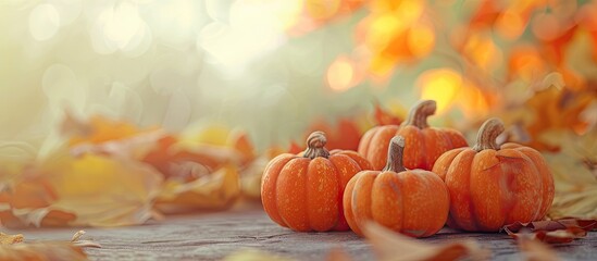 Poster - Autumn harvest concept featuring small orange pumpkins in a copy space image.