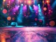 © Business Pics - a spotlight karaoke show performance glowing concert stage lights bokeh neon glow event party shiny nightclub disco night music glitter blur shine bright musical rock live empty theater club theater