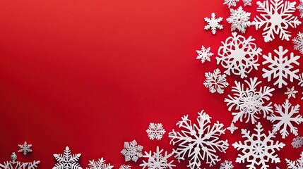 Sticker - White Snowflakes on a Red Background