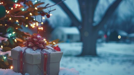 Sticker - Snowy Christmas Gift Under the Tree