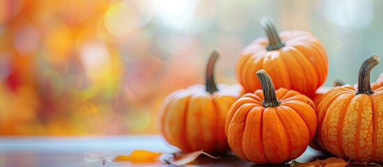 Canvas Print - Autumn harvest concept featuring small orange pumpkins in a copy space image.