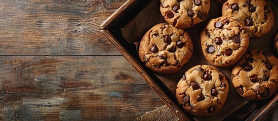 Poster - Tray of delicious chocolate chip cookies with a blank space for adding an image.